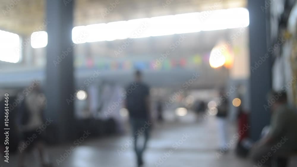 People walk in a spacious building on day. People in a large spacious space. Walking men and women in a large spacious room. People indoors. High ceilings and windows. Blurred background People walk in a spacious building on day. People in a large spacious space. Walking men and women in a large spacious room. People indoors. High ceilings and windows. Blurred background