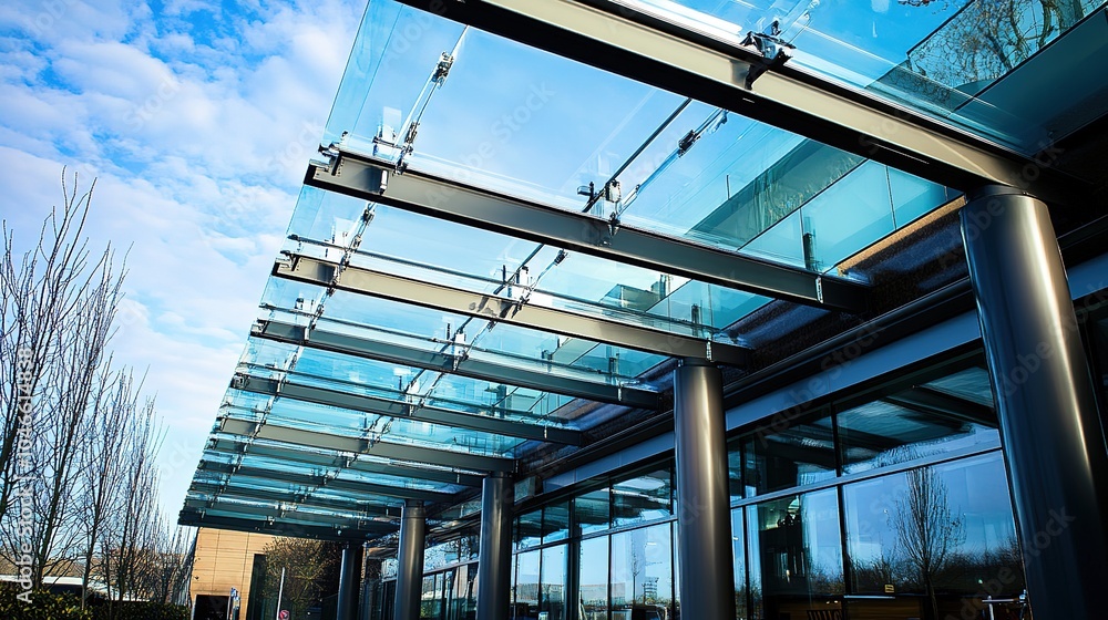 Movable Glass Canopy Roof for Outdoor Spaces, Featuring a Sleek Design and Innovative Mechanism for Versatile Sun and Rain Protection Movable Glass Canopy Roof for Outdoor Spaces, Featuring a Sleek Design and Innovative Mechanism for Versatile Sun and Rain Protection