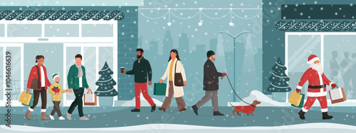 People doing Christmas shopping in the city street