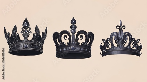 Royal Crown Illustrations Pack Featuring Various Designs, Including Classic, Modern, and Vintage Styles for a Regal Touch in Art and Design Projects photo