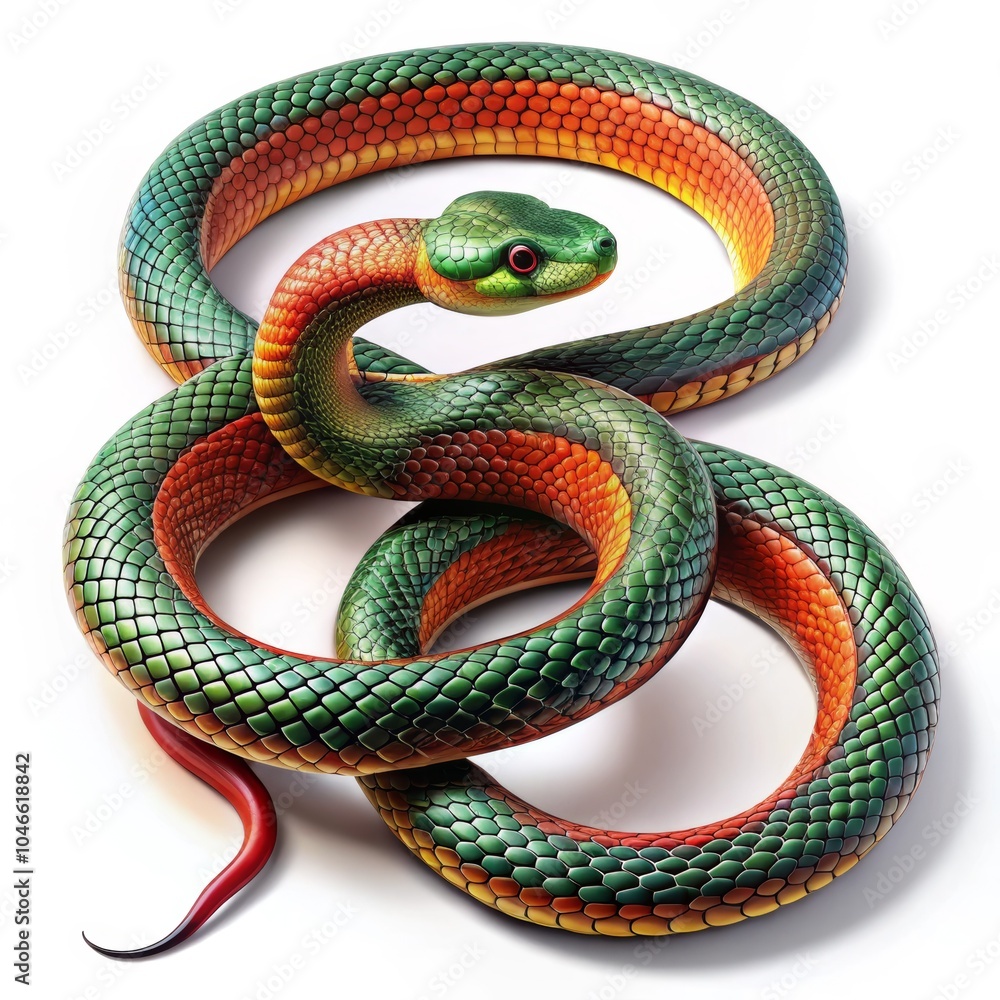 Obraz premium green snake on white background