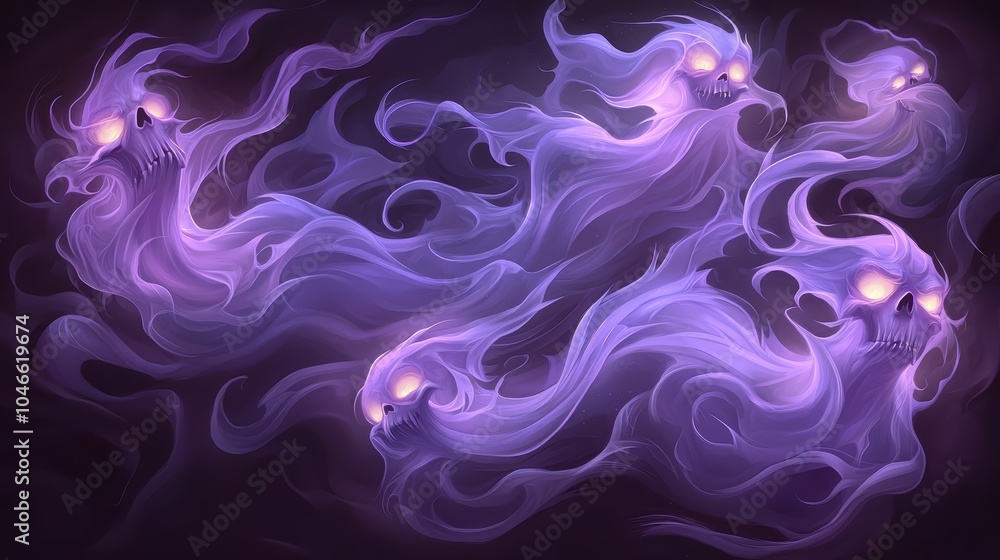 Obraz premium Ethereal spirits captivating ghostly apparitions with mysterious energy and enchanting glow