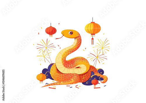 A transparent background cartoon snake New Year image, for use in Year of the Snake promotions and advertising. photo