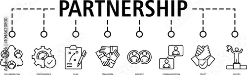 Partnership banner web icon vector illustration concept with icon of (collaboration,performance,plan,teamwork,synergy,communication,trust,succes)