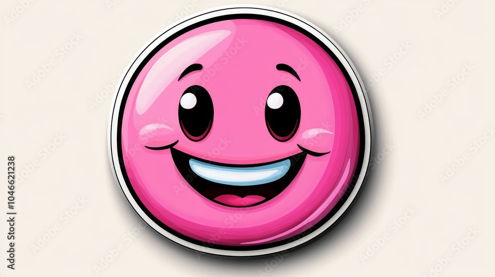 A vibrant pink cartoon smiley face with big, cheerful eyes and a wide grin, exuding happiness and positivity. A vibrant pink cartoon smiley face with big, cheerful eyes and a wide grin, exuding happiness and positivity.