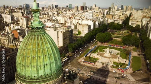 Beautiful park near the palace of national congress of Argentina, summertime, drone view