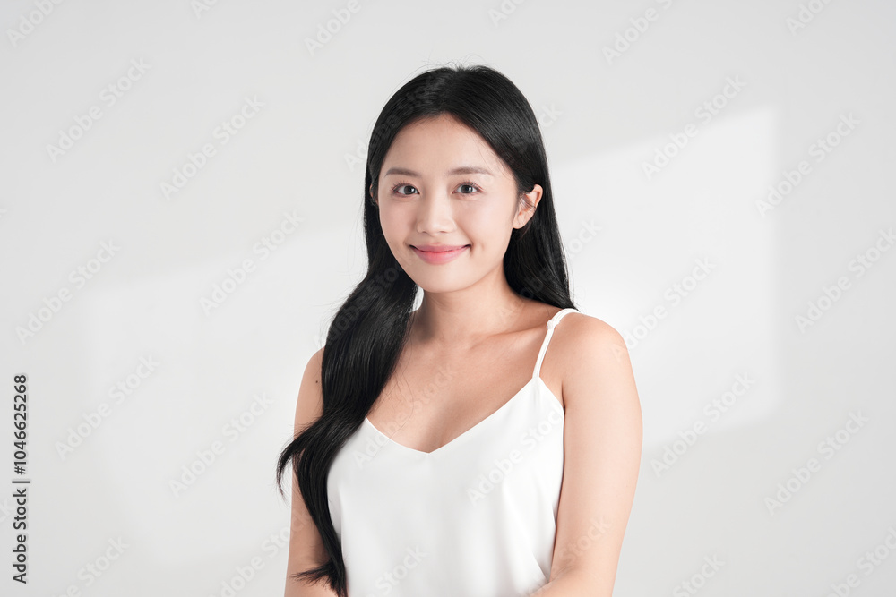 光と影の背景で撮影をしたキュートな女性のナチュラルな美容イメージ 光と影の背景で撮影をしたキュートな女性のナチュラルな美容イメージ