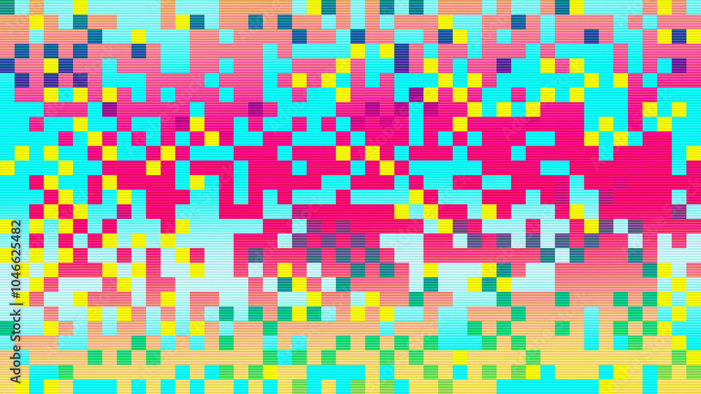 Abstract lo-fi 8-bit, 16-bit pixel texture bg video screen. Tv pattern square noise effect background. Futuristic broadcast neon gradient banner for television. Modern vhs led static display element Abstract lo-fi 8-bit, 16-bit pixel texture bg video screen. Tv pattern square noise effect background. Futuristic broadcast neon gradient banner for television. Modern vhs led static display element
