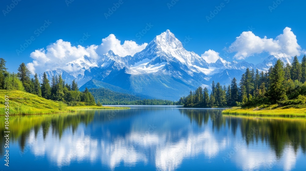 Majestic mountain reflection in a serene lake Majestic mountain reflection in a serene lake