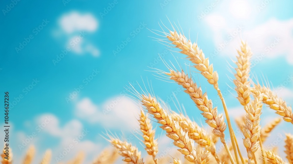 Golden wheat against a bright blue sky Golden wheat against a bright blue sky