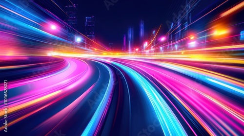 Dynamic light streaks in vibrant colors, creating a sense of motion on a dark background.