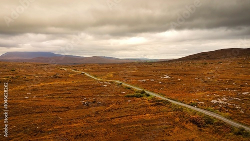 Glenveagh National Park in Donegal Ireland aerial view - The breathtaking landscape features rolling hills that gracefully descend into lush green valleys