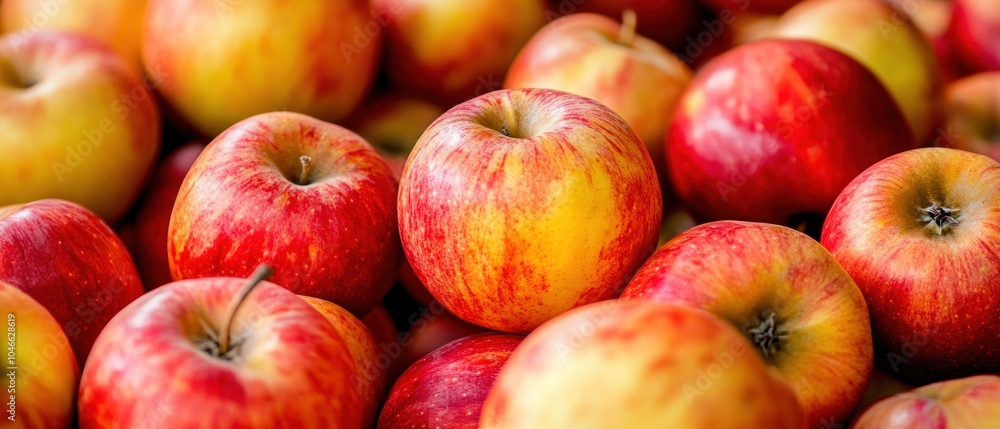 Fresh red and yellow apples piled together, showcasing their vibrant colors and smooth textures. Fresh red and yellow apples piled together, showcasing their vibrant colors and smooth textures.