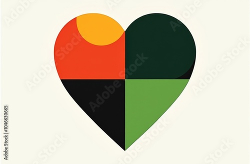 Minimalist heart-shaped design with geometric color blocks in red, yellow, green, and black, on a clean white background Free Download Minimalist heart-shaped design with geometric color blocks in red, yellow, green, and black, on a clean white background - GFXLoad