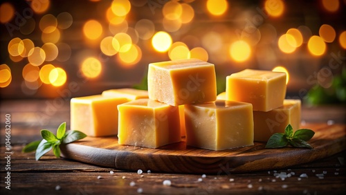 Perfectly Cut Square Processed Cheese Blocks in Close Up - Artful Long Exposure Photography of Delicious Dairy, Perfect for Culinary, Food Styling, and Gourmet Displays