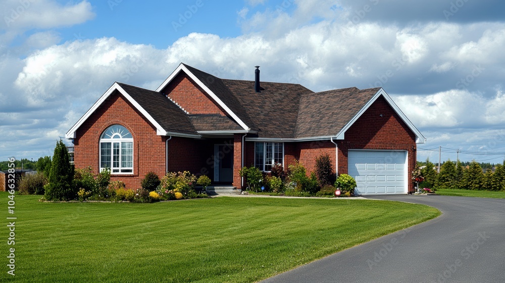 A charming brick house with a well-maintained lawn and clear blue sky. A charming brick house with a well-maintained lawn and clear blue sky.