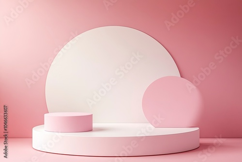 White and pink round stand product podium valentine 3D background, Congruent 2 heart shape. Minimal wall scene mockup product stage showcase, Banner promotion display. with generative ai photo