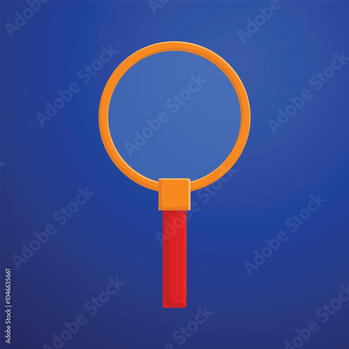 Magnifying glass in dark blue background, illustration of search symbol, and zoom lens.