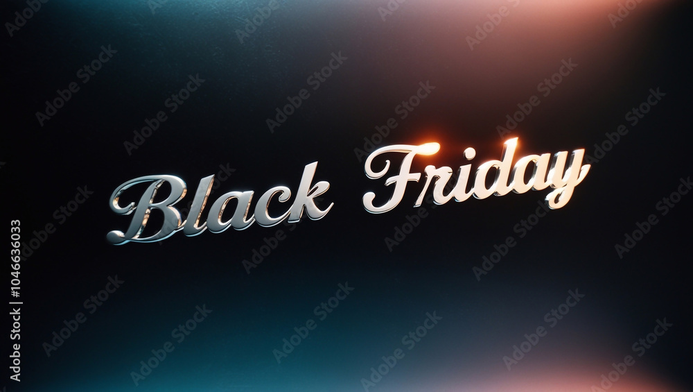 cinematic photograph with a shallow depth of field, featuring the bold, cursive inscription Black Friday in metallic silver lettering cinematic photograph with a shallow depth of field, featuring the bold, cursive inscription Black Friday in metallic silver lettering