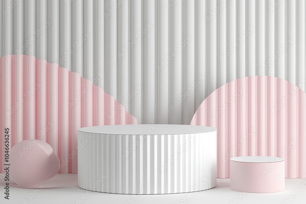 White and pink round stand product podium valentine 3D background, Congruent 2 heart shape. Minimal wall scene mockup product stage showcase, Banner promotion display. with generative ai White and pink round stand product podium valentine 3D background, Congruent 2 heart shape. Minimal wall scene mockup product stage showcase, Banner promotion display. with generative ai