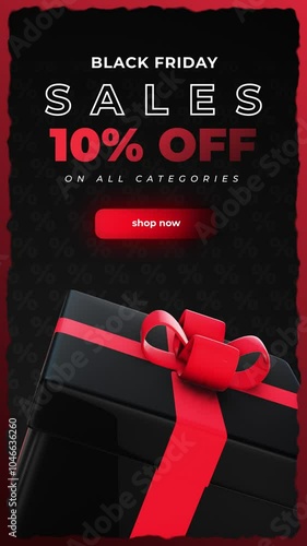 Dynamic Black Friday sale motion graphics, Black Friday Special Discount video template, Black Friday sale Lettering Animation, up to 10% off template, vertical, social media story