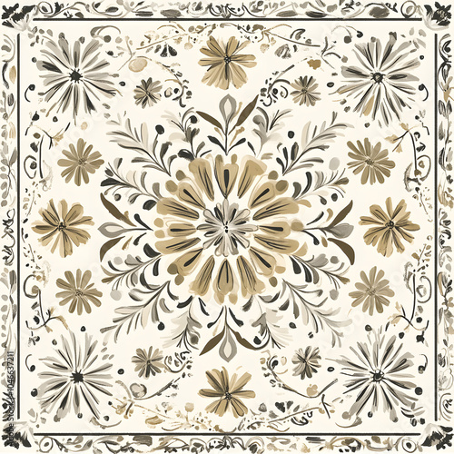 Geometric and Organic Doodle Tile and Carpet Designs with White Borders | Hand-drawn, Abstract, Floral, and Symmetrical Patterns in Soft Pastel and Earth Tones