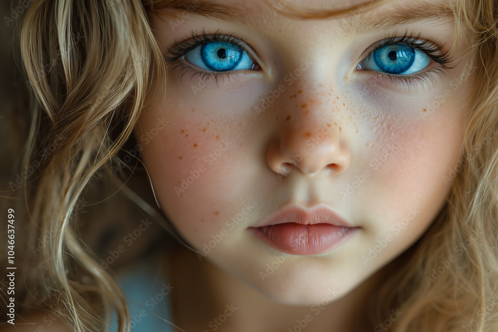 A close up of a young girl with blue eyes A close up of a young girl with blue eyes