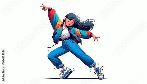 Dynamic Young Woman Dancing in Colorful Outfit. generator AI