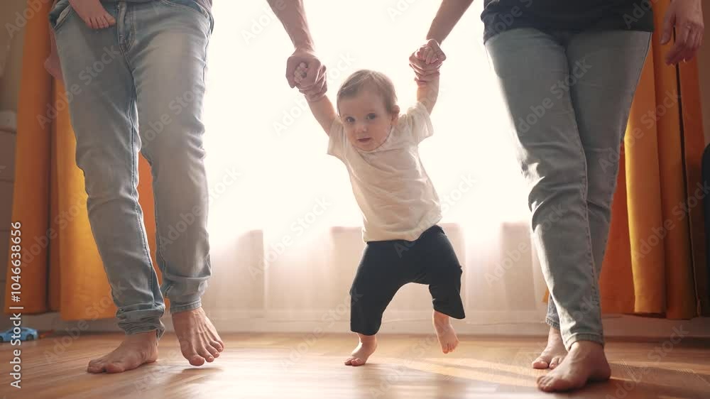 baby first steps at home. happy family kid dream concept. parents teach their baby son to walk and take his first steps against the backdrop of a window indoors. baby lifestyle learns to walk baby first steps at home. happy family kid dream concept. parents teach their baby son to walk and take his first steps against the backdrop of a window indoors. baby lifestyle learns to walk