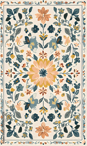 Geometric and Organic Doodle Tile and Carpet Designs with White Borders | Hand-drawn, Abstract, Floral, and Symmetrical Patterns in Soft Pastel and Earth Tones