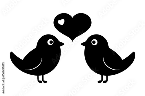 Photography two birds on a branch with love icon