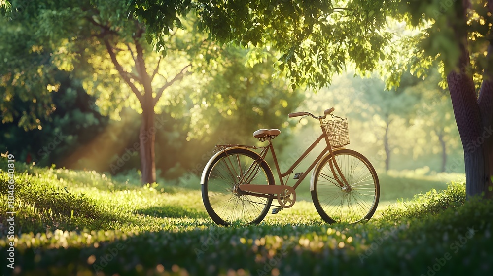 Fototapeta premium Vintage Bicycle in Scenic Eco Park Eco Friendly Commute on Green Transport