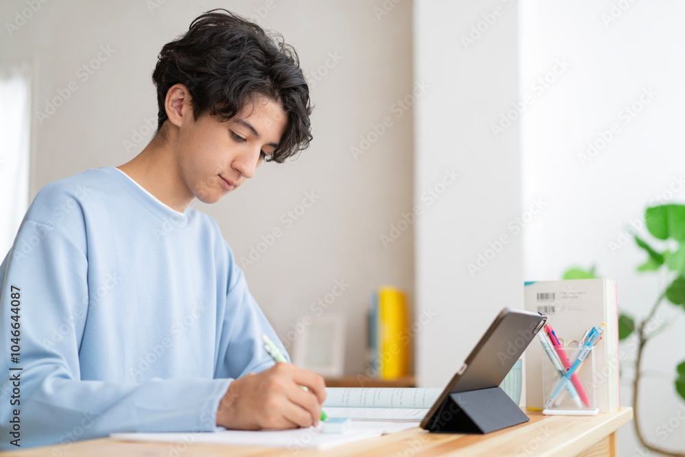 自宅で勉強する学生 自宅で勉強する学生