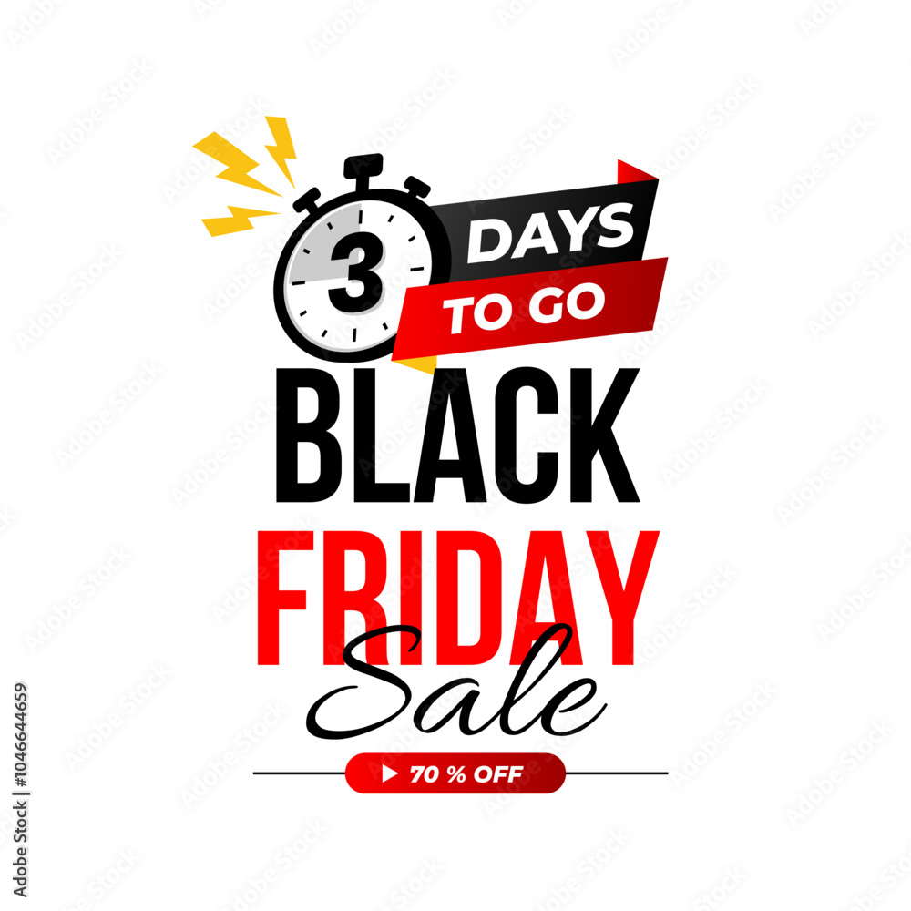 Black friday sale promotion banner showing 3 days to go with a stopwatch ticking down the time Black friday sale promotion banner showing 3 days to go with a stopwatch ticking down the time