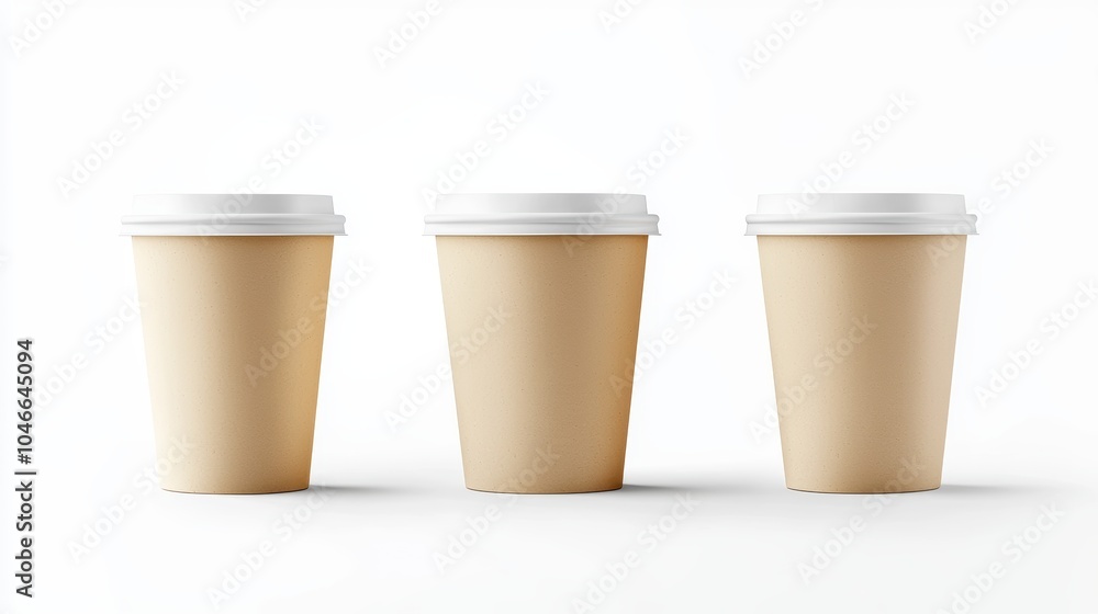 Three paper cups with lids on a white background Three paper cups with lids on a white background