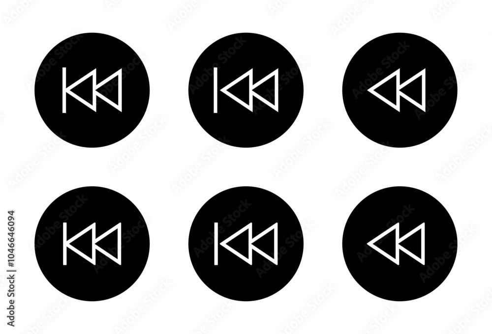 Rewind line icon on black circle. Back track sign symbol of media player elements Rewind line icon on black circle. Back track sign symbol of media player elements