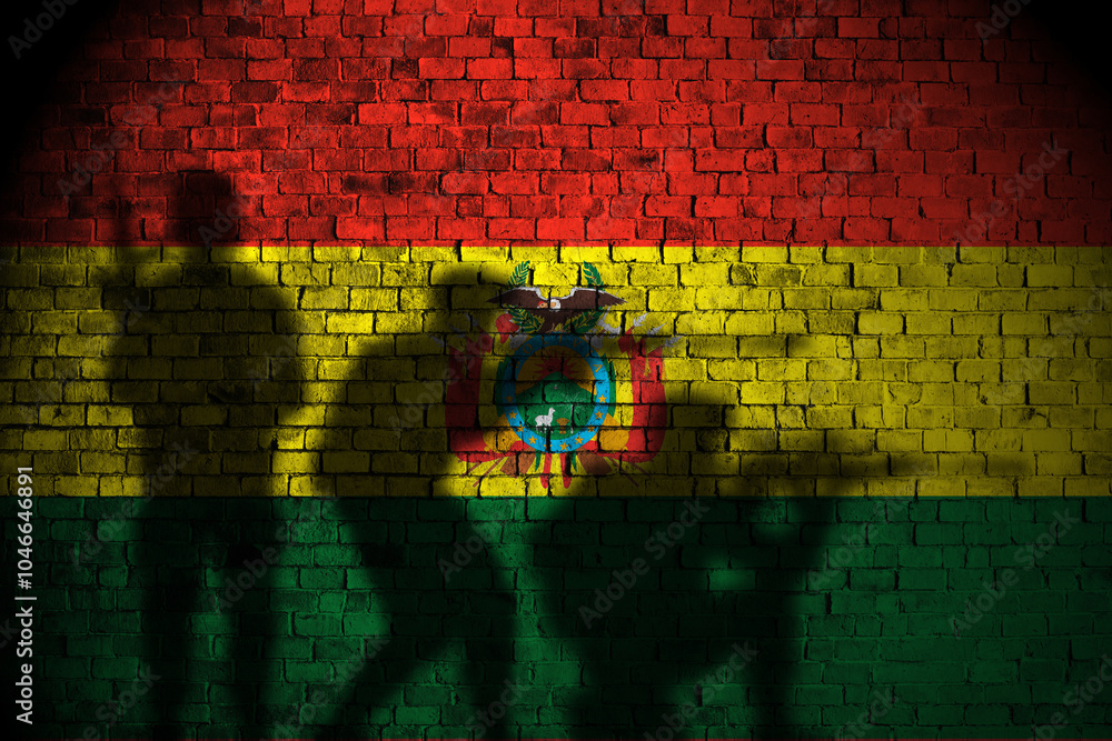 Fototapeta premium bolivia flag on brick wall and soldiers shadow