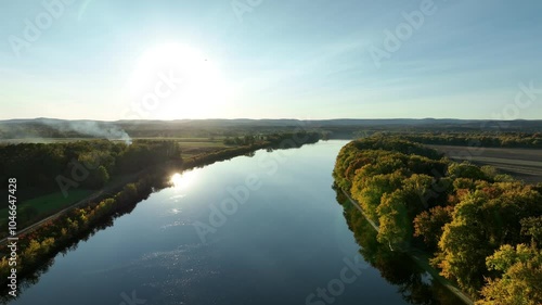 Aerial view of Connecticut River at Hadley Massachusetts during autumn in USA. photo