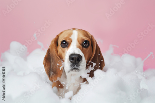 beagle dog on pink background