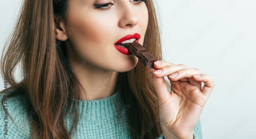 Sensual Woman Enjoying Dark Chocolate Indulgence Sensual Woman Enjoying Dark Chocolate Indulgence