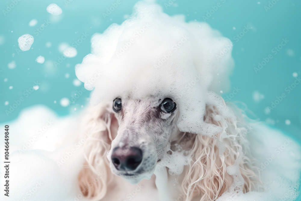 poodle dog on aquamarine background poodle dog on aquamarine background