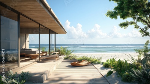 Beach house with a balcony view.