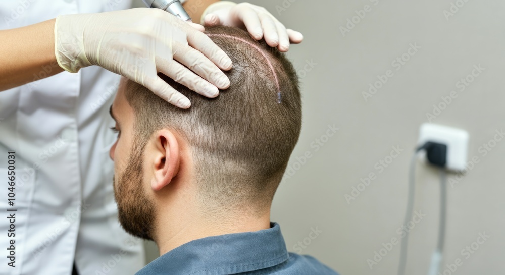 Man Receiving Professional Scalp Examination for Hair Loss Man Receiving Professional Scalp Examination for Hair Loss