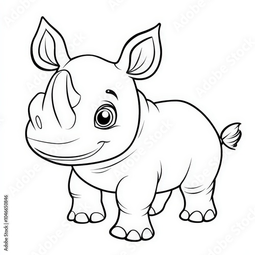 Cute cartoon rhino illustration, perfect for children's coloring books or educational materials, white isolated background.