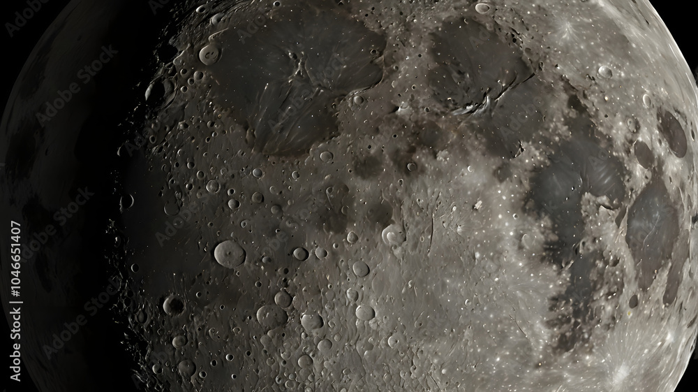 Close-up of the full moon against a dark, empty space background, highlighting the detailed craters on its surface Close-up of the full moon against a dark, empty space background, highlighting the detailed craters on its surface