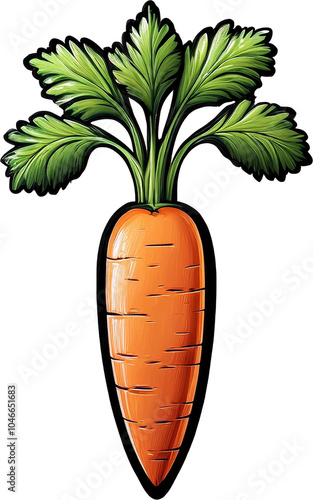 Simple, comic, minimalist illustration, carrot sticker isolated on clipping mask 