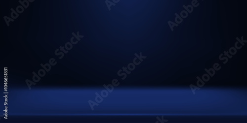 Limbo blue navy background. Abstract dark gradient backdrop. Color wall of studio, room, stand for product display or photo. Modern banner with empty place for advertising text. Vector illustration.