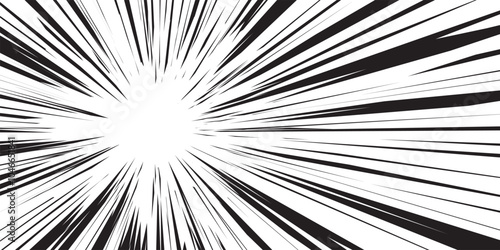 Manga background. Comic anime black lines on white. Fast speed lines movement effect frame. Superhero action. Horizontal vector illustration.
