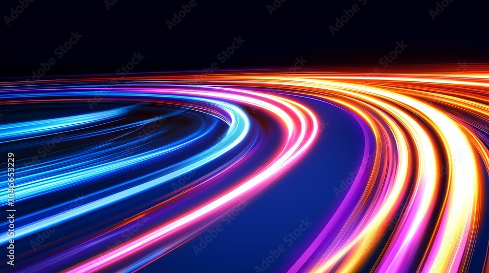 Brightness and speed captured in a dynamic swirl of colorful light trails showcasing high-speed data transfer technology Brightness and speed captured in a dynamic swirl of colorful light trails showcasing high-speed data transfer technology