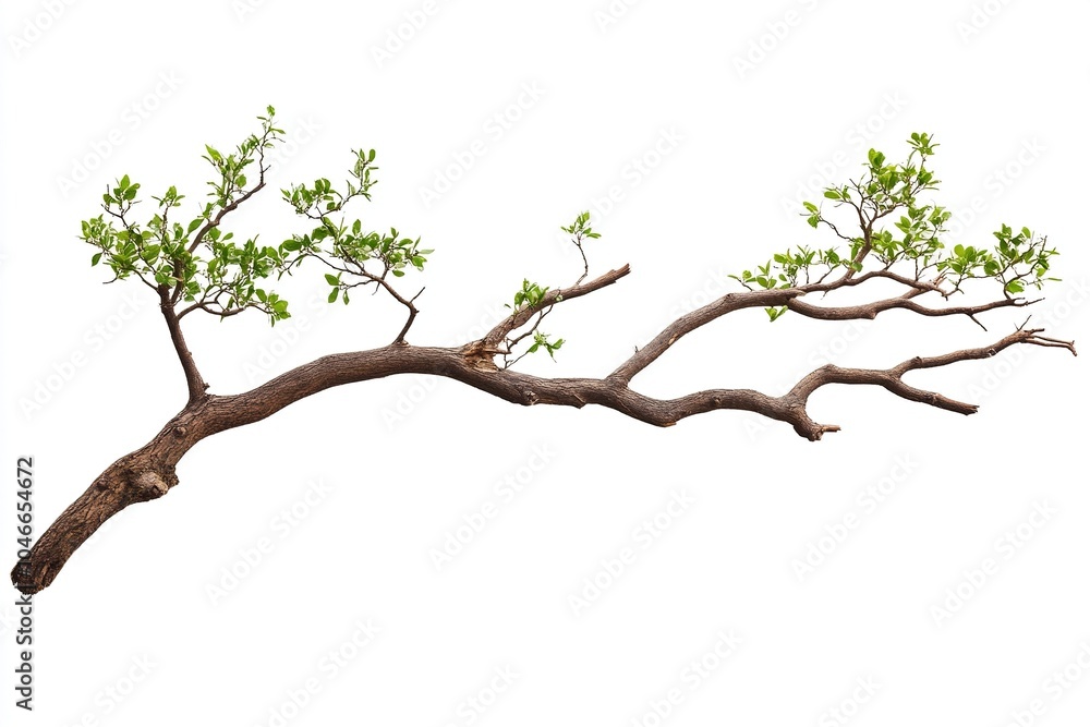 Obraz premium Close-up of tree branch with some still living buds, isolated on white background.